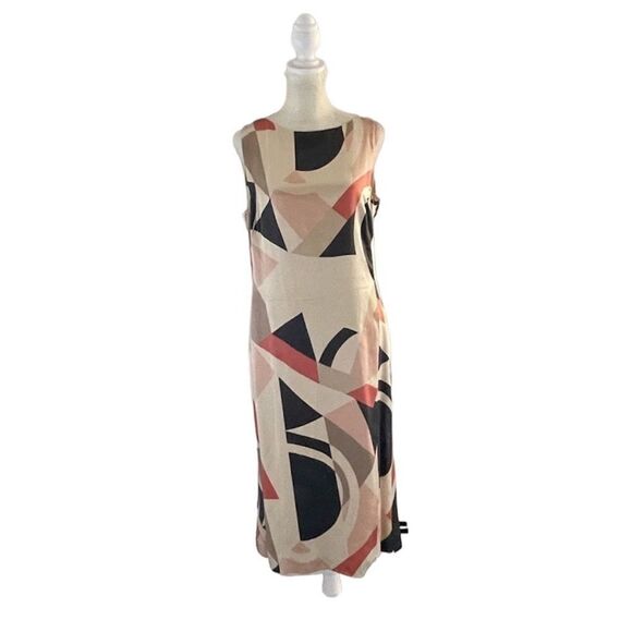 Adrienne Vittadini 100% silk abstract print midi sheath dress size 8 - Picture 1 of 10